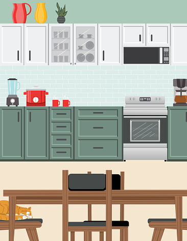 Modern Kitchen With Cabinets And Appliances Stock Illustration