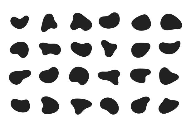 24 bentuk gumpalan tidak beraturan cair modern elemen abstrak grafis gaya datar desain cairan vektor ilustrasi - kurva bentuk ilustrasi stok