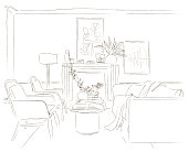Modern Living Room Home Vector Illustration sketch style