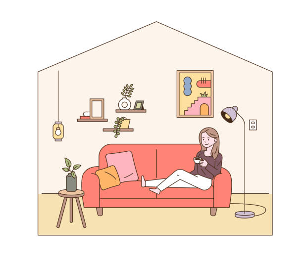 Modern living room interior. vector art illustration