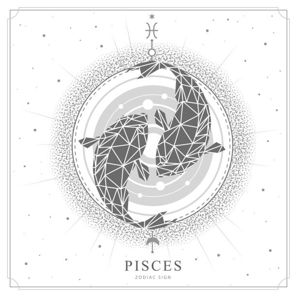 Modern magic witchcraft card with astrology Pisces zodiac sign. Koi fish illustration in polygonal style Modern magic witchcraft card with astrology Pisces zodiac sign. Koi fish illustration in polygonal style pisces stock illustrations