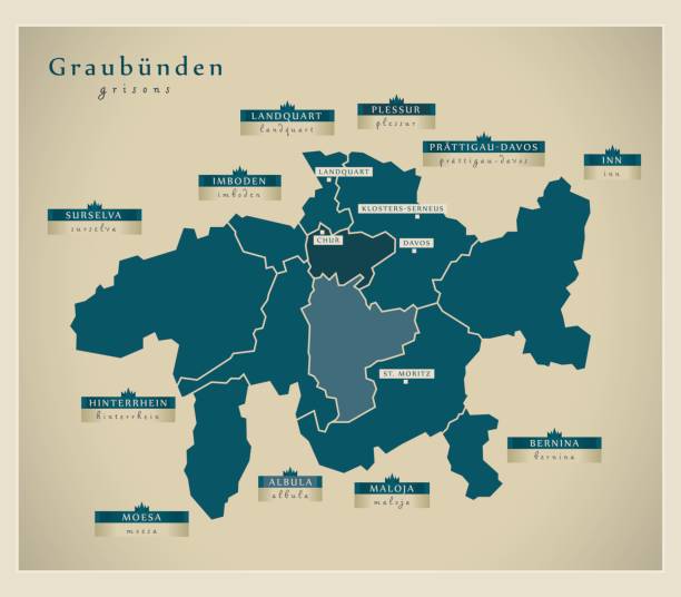Modern Map - Graubünden CH Modern Map - Graubünden CH graubunden canton stock illustrations