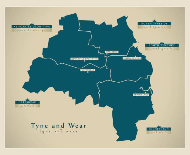 현대 지도-tyne와 착용 메트로 폴 리 탄 현 영국 영국 그림 - sunderland stock illustrations
