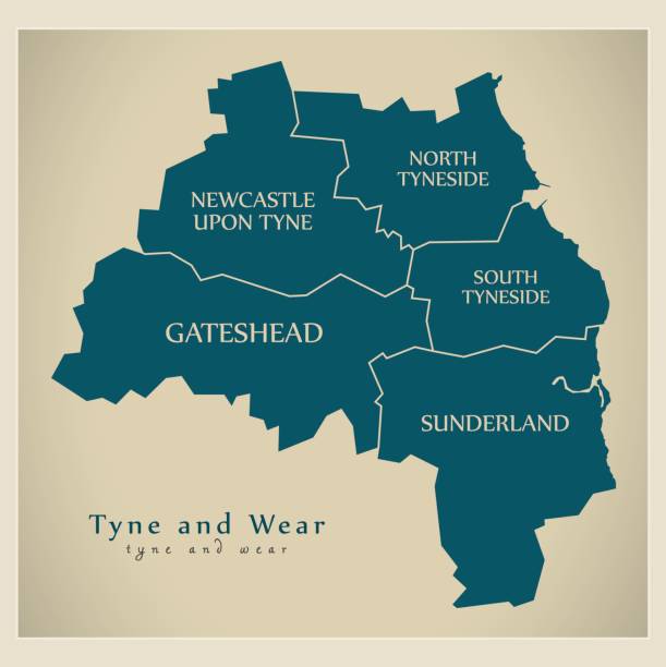 현대 지도-tyne와 착용 메트로 폴 리 탄 현 지구 캡션 영국 영국 일러스트 - sunderland stock illustrations