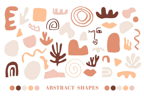 Modern Natural Abstractions elements set Modern Natural Abstractions elements set. Collage with organic shapes. Earthy colors. organic shapes stock illustrations