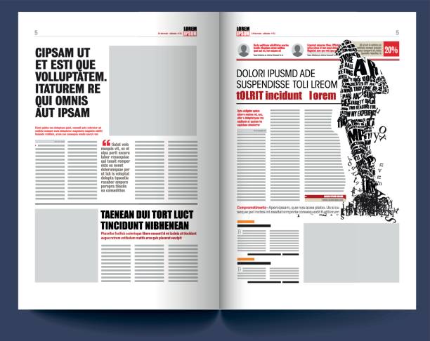 modern newspaper template modern newspaper template, man silhouette made with letters newspaper drawings stock illustrations