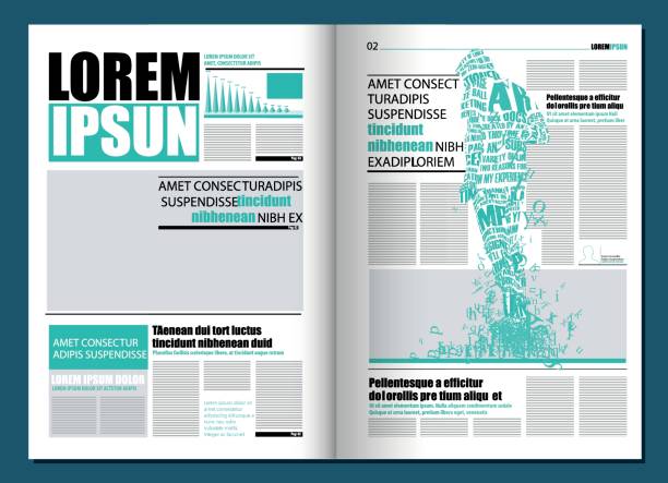 modern newspaper template modern newspaper template, man silhouette made with letters newspaper silhouettes stock illustrations