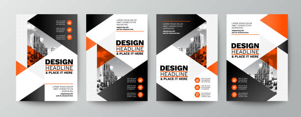 modern orange and black design template for poster flyer brochure cover. Graphic design layout with triangle graphic elements and space for photo background vector art illustration