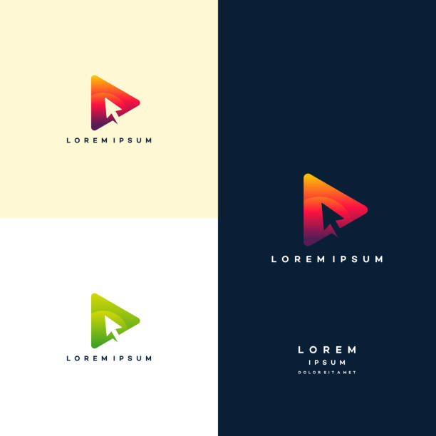 i̇mleç sembol logo şablonu ile modern oyna, digital play logo şablonu tasarımları - logo stock illustrations