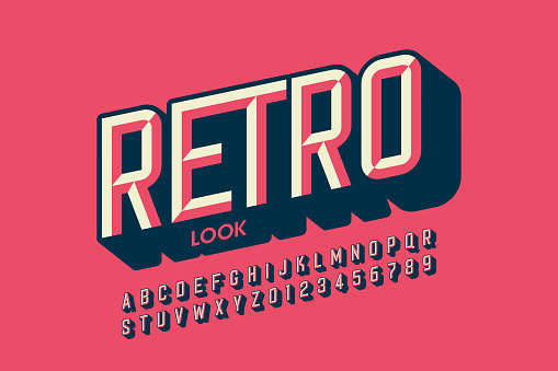 Modern retro style font design, retro look alphabet letters and numbers vector illustration