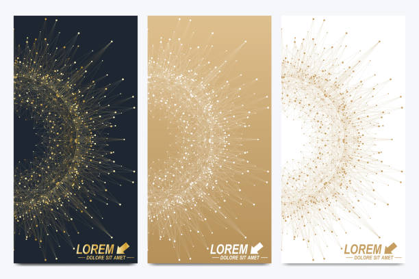 Modern set of vector flyers. Geometric abstract presentation with golden mandala. Molecule and communication background for medicine, science, technology, chemistry Modern set of vector flyers. Geometric abstract presentation with golden mandala. Molecule and communication background for medicine, science, technology, chemistry. dna borders stock illustrations