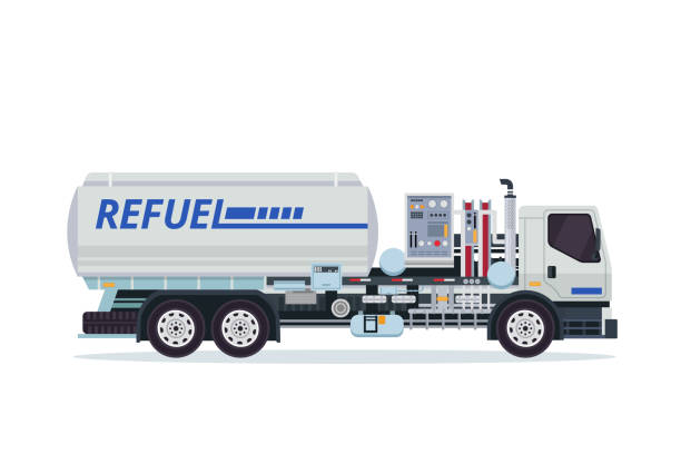 Modern Tank Truck Refueler Airport Ground Support Vehicle Equipment Illustration Modern Airport Ground Support Vehicle Equipment Illustration, Suitable For Icon, Book Illustration, Infographic, Game Asset, Graphic Print, And Other Related Purpose petrol bowser icon stock illustrations