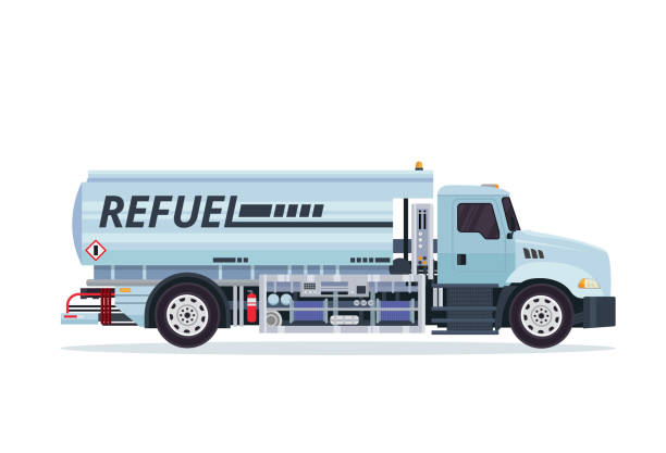 Modern Tank Truck Refueler Airport Ground Support Vehicle Equipment Illustration Modern Airport Ground Support Vehicle Equipment Illustration, Suitable For Icon, Book Illustration, Infographic, Game Asset, Graphic Print, And Other Related Purpose petrol bowser stock illustrations