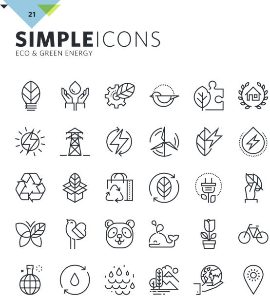 Modern thin line icons of environment and green energy Premium quality outline symbol collection for web design, mobile app, graphic design. Mono linear pictograms, infographics and web elements pack biosphere 2 stock illustrations