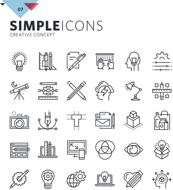 Modern thin line icons of graphic design and creative work vector art illustration