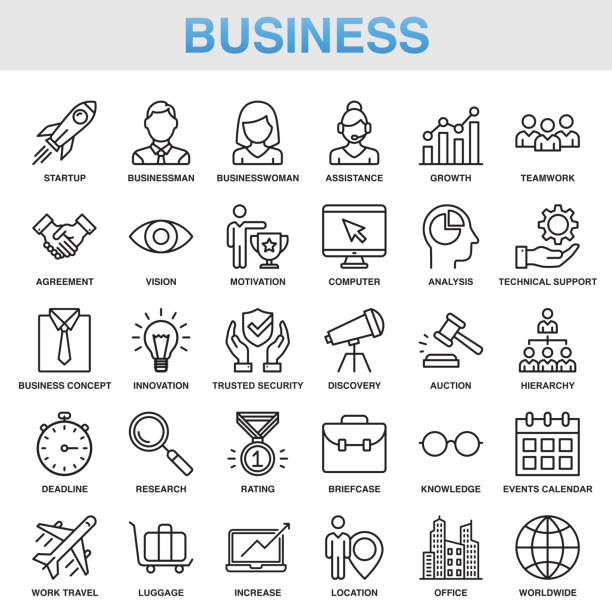 ilustrações de stock, clip art, desenhos animados e ícones de modern universal business line icon set - conjunto de ícones