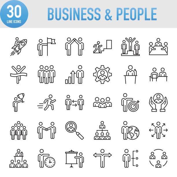 zestaw ikon modern universal business & people line - zestaw ikon stock illustrations