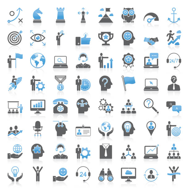 Modern Universal Business Strategy and Management Icons Collection Modern Universal Business Strategy and Management Icons Collection leadership symbols stock illustrations