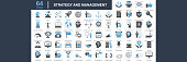 Modern Universal Business Strategy and Management Icons Collection. Business Strategy and Management Flat Icon Set. Set of vector creativity icons. 64x64 Pixel Perfect. For Mobile and Web. Idea generation preparation inspiration influence originality, concentration challenge launch. Contains such icons as Handshake, Target Goal, Agreement, Inspiration, Startup.