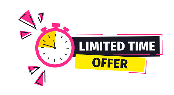 Modern vector colourful banner limited time offer with stop watch
