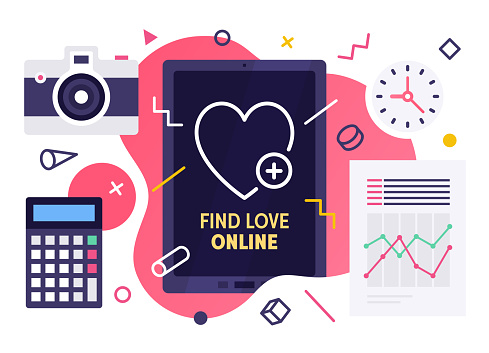 Modern flat design find love online vector illustration for business presentations, web pages, corporate reports, layout templates or mobile app designs.