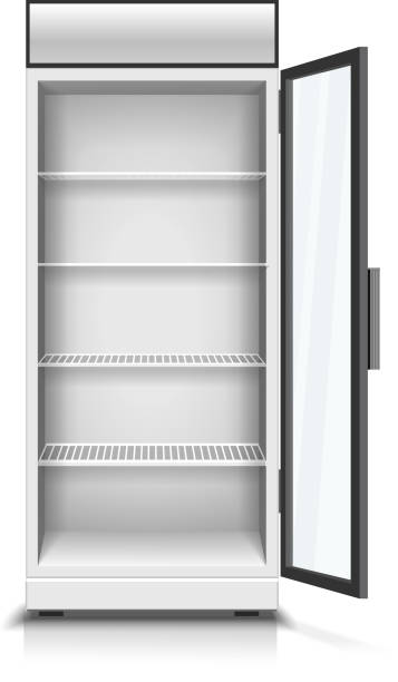 透明なフロントパネルを独立させた現代の縦型の冷却装置 - 冷蔵庫　中点のイラスト素材／クリップアート素材／マンガ素材／アイコン素材