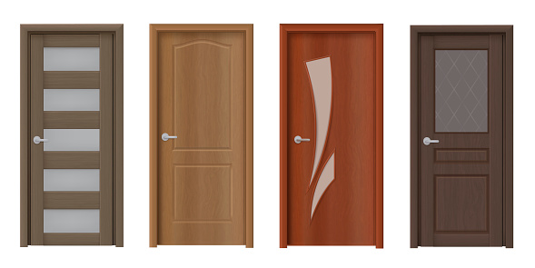 Modern wooden door realistic vector illustrations set