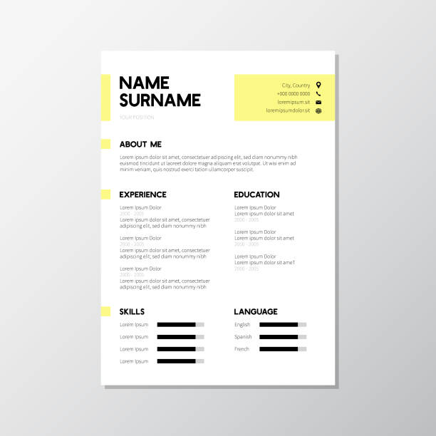 modern yellow CV resume design modern yellow CV resume design business cv templates stock illustrations
