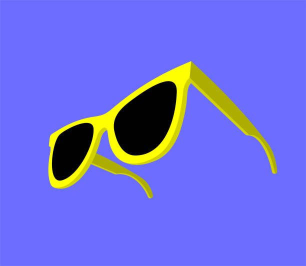 ilustraciones, imágenes clip art, dibujos animados e iconos de stock de gafas de sol amarillas modernas sobre fondo azul. ilustración vectorial. - sunglasses