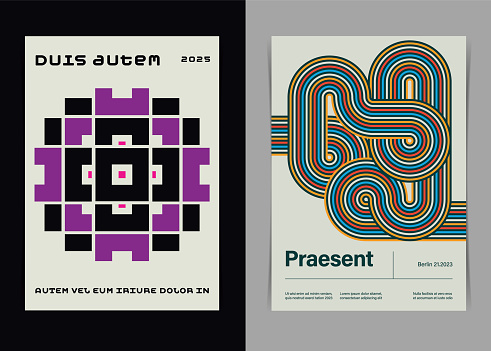 Modernist Bauhaus Poster Templates with Geometric Shapes Pattern. Vector illustration.