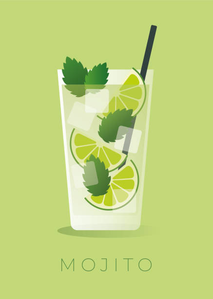 illustrazioni stock, clip art, cartoni animati e icone di tendenza di mojito cocktail su sfondo verde. - aperitivo