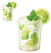 Mojito illustration. Cartoon vector icon isolated on white background. Series of food and drink and ingredients