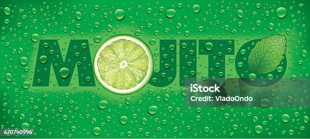 istock mojito with lime slice, mint leaf and many water drops 670740996