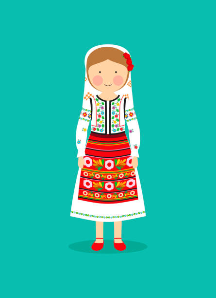 Moldavian traditional clothing for women vector art illustration