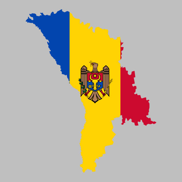 Moldova flag inside map borders vector art illustration