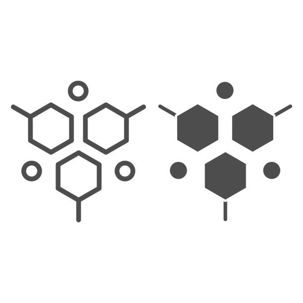 Molecular structure line and solid icon, Medical tests concept, DNA test sign on white background, molecule icon in outline style for mobile concept and web design. Vector graphics. Molecular structure line and solid icon, Medical tests concept, DNA test sign on white background, molecule icon in outline style for mobile concept and web design. Vector graphics laboratory symbols stock illustrations