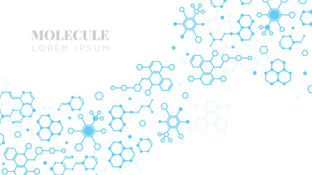 Molecular structure. Medicine researching, DNA or chemistry science. Biotechnology presentation template vector background Molecular structure. Medicine researching, DNA or chemistry science. Biotechnology presentation template vector background. Illustration research biology, science molecular chemistry dna borders stock illustrations