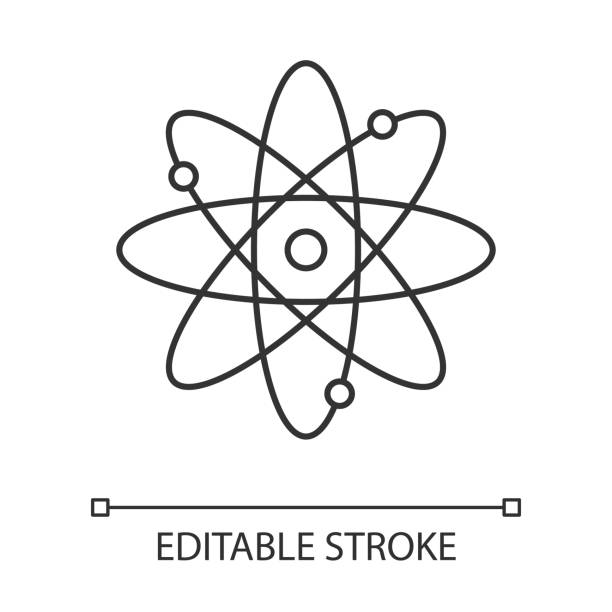 Molecule atom linear icon. Nuclear energy source. Atom core with electrons orbits. Science symbol. Thin line illustration. Contour symbol. Vector isolated outline drawing. Editable stroke Molecule atom linear icon. Nuclear energy source. Atom core with electrons orbits. Science symbol. Thin line illustration. Contour symbol. Vector isolated outline drawing. Editable stroke electron stock illustrations