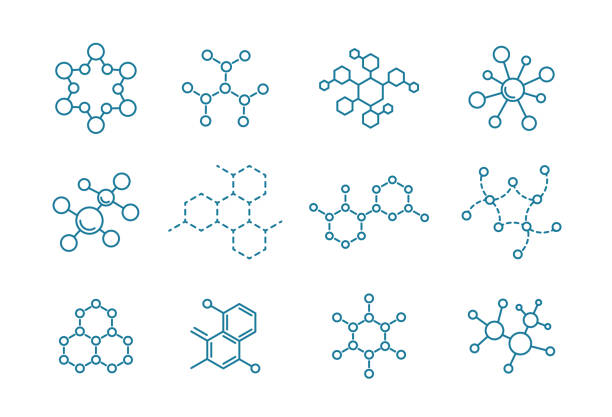 Molecule of the formula. Molecule of the formula. Set of scientific icons. Outline contour line. science icons stock illustrations