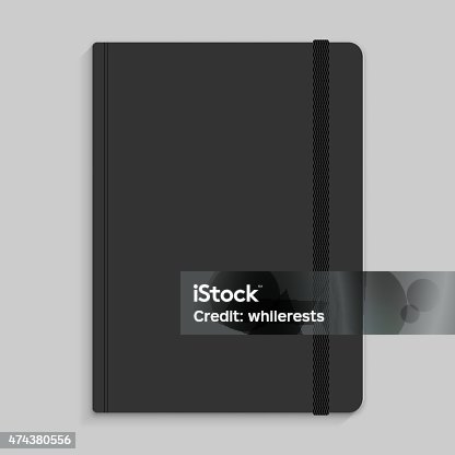 istock Moleskin notebook with black elastic band vector image 474380556