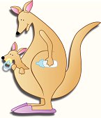 Vector illustration of a baby kangaroo in it's mom's pouch.