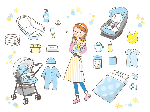 Mom holding baby products and baby