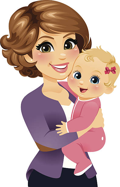 Mom Holding Her Baby Girl A mom/babysitter/family member/nanny/caregiver holding a baby girl. heyheydesigns stock illustrations