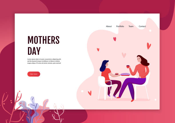 mom mother children baby kids concept banner Mothers day concept of web banner with mom and daughter during eating of festive pie vector illustration mother backgrounds stock illustrations