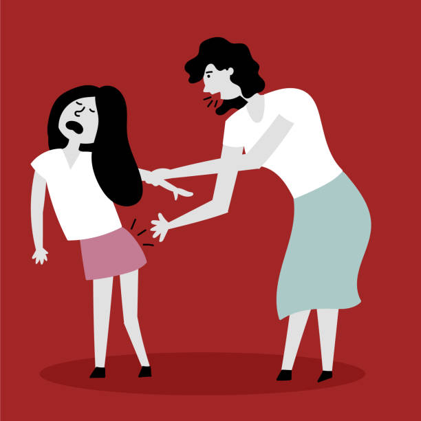 Mom spanks daughter on the pope. The child screams in pain. Beating children. Child abuse Mom spanks daughter on the pope. The child screams in pain. Beating children. Child abuse. Editable vector illustration spank children stock illustrations