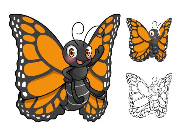 ilustraciones, imágenes clip art, dibujos animados e iconos de stock de mariposa monarca historieta carácter diseño vector ilustración - mariposa monarca