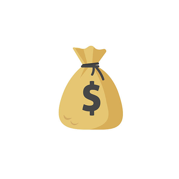 Money bag vector icon, moneybag flat simple cartoon illustration isolated Money bag vector icon, moneybag flat simple cartoon illustration with black drawstring and dollar sign isolated on white background sack stock illustrations