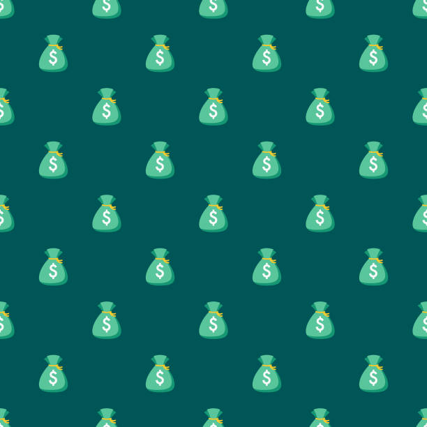 Money Bags E Commerce Seamless Pattern A seamless pattern created from a single flat design icon, which can be tiled on all sides. File is built in the CMYK color space for optimal printing and can easily be converted to RGB. No gradients or transparencies used, the shapes have been placed into a clipping mask. money background stock illustrations