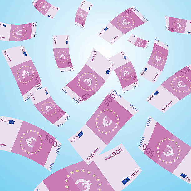 ilustrações de stock, clip art, desenhos animados e ícones de money falling from sky. 500 euro banknotes falling. - notas euros voar