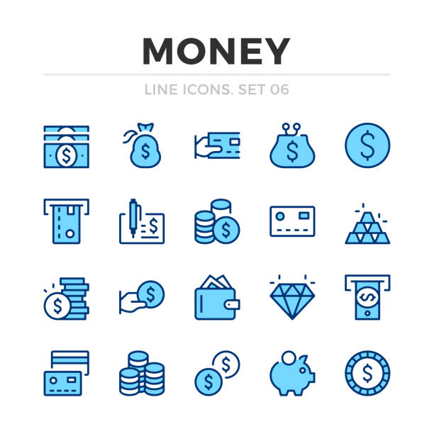 Money vector line icons set. Thin line design. Outline graphic elements, simple stroke symbols. Money icons Money vector line icons set. Thin line design. Outline graphic elements, simple stroke symbols. Money icons pile of credit cards stock illustrations